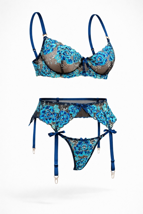 Sapphire Bloom - modrý krajkový set